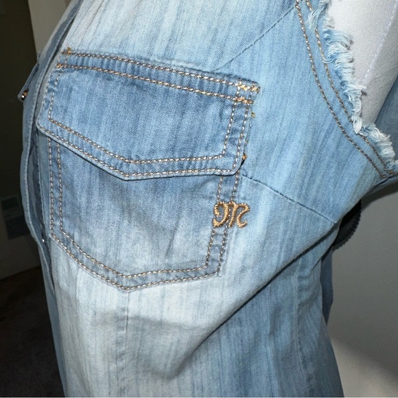 Miss Me Denim Top with Lace and sequin Wester cowgirl look size Medium - Picture 8 of 9